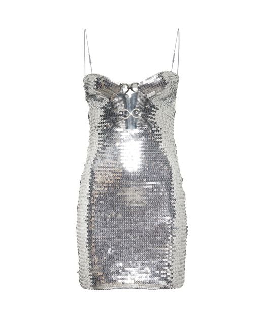 Nensi Dojaka Gray Draped Bra Mini Dress With Double Metal Ring