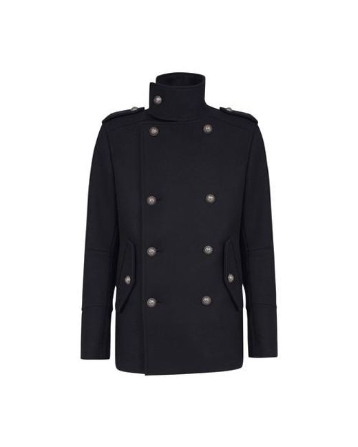 Balmain Wool Military Pea Coat With Double-breasted Silver-tone ...