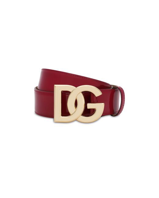 Dolce & Gabbana Red Polished Calfskin Belt With Dg Logo