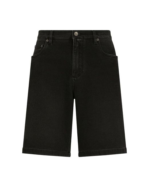 Dolce & Gabbana Black Gray Wash Stretch Denim Shorts for men