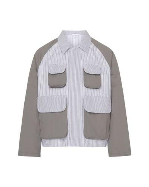 Thom Browne Gray Cropped Jacket With Applied Pockets for men