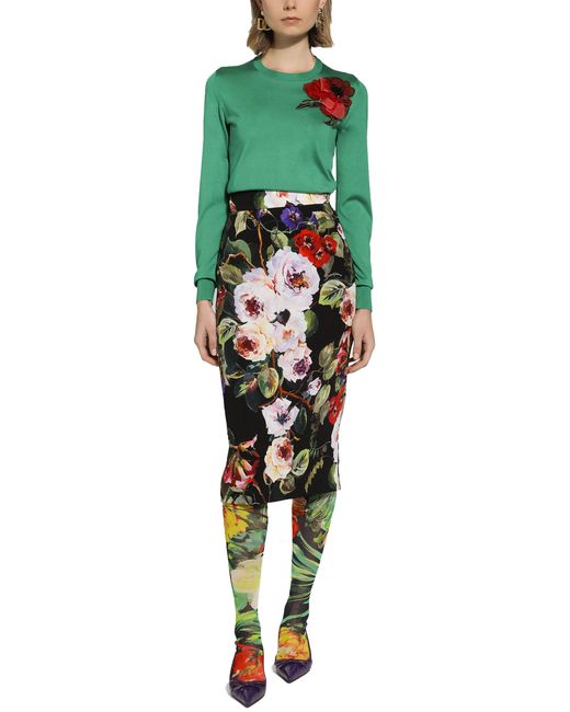 Pull en soie à fleur appliquée Dolce & Gabbana en coloris Green