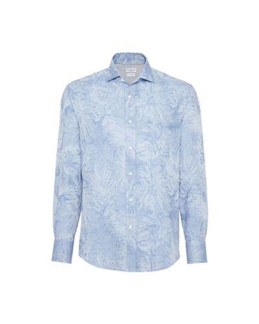 Brunello Cucinelli Blue Linen And Cotton Shirt for men