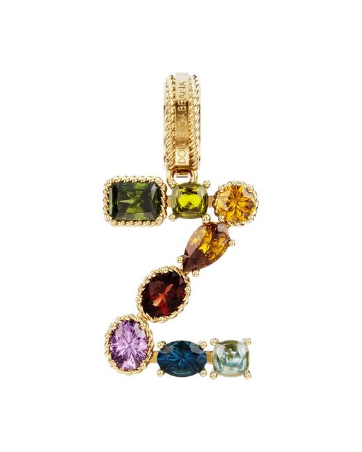Dolce & Gabbana White Rainbow Alphabet Z 18 Kt Yellow Gold Charm With Multicolor Fine Gems