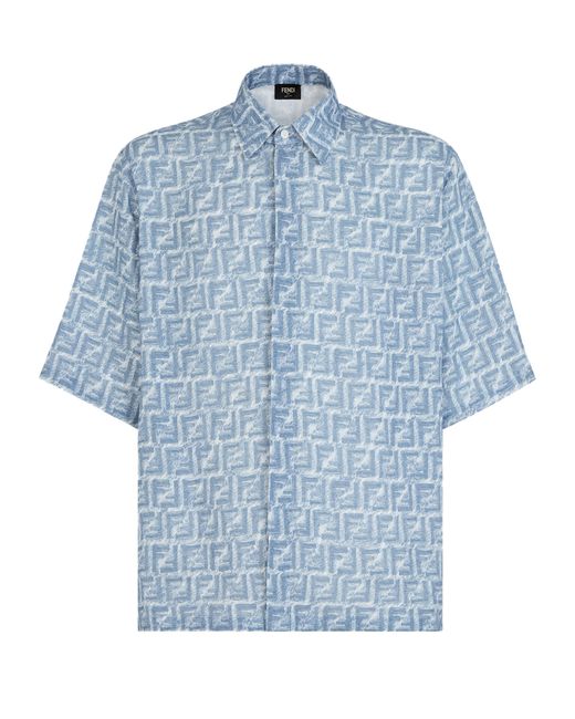 Chemise à col semi-italien Fendi pour homme en coloris Blue