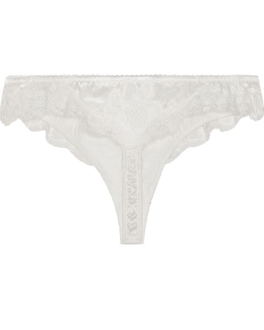 Dolce & Gabbana White Satin Thong With Lace Detailing