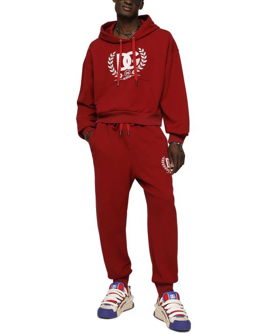 Dolce & Gabbana Red Jersey jogging Pants With Dg Print for men