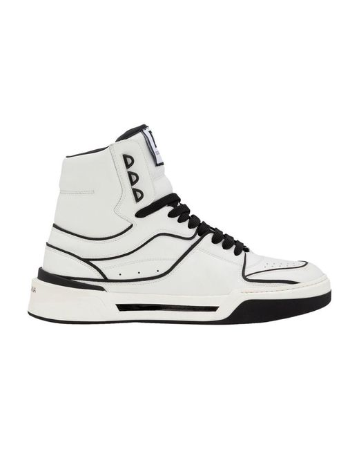 Dolce & Gabbana White Calfskin Nappa New Roma Mid-Top Sneakers for men