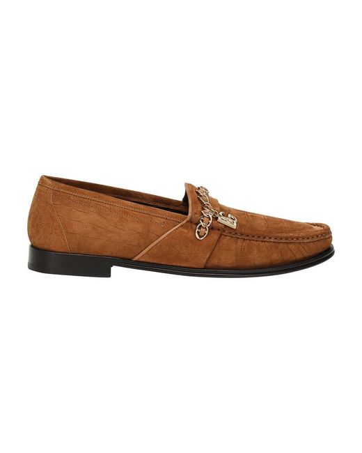 Dolce & Gabbana Brown Calfskin Suede Visconti Loafers for men