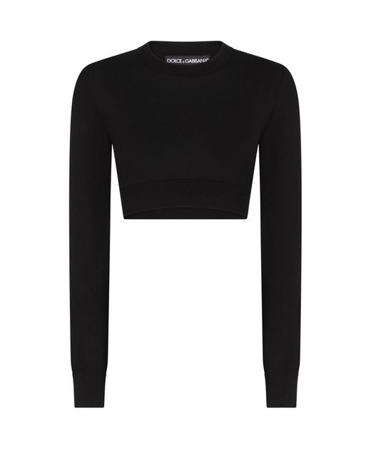 Dolce & Gabbana Black Cropped Round-Neck Silk Pullover