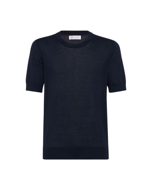 Brunello Cucinelli Blue Knit T-Shirt for men