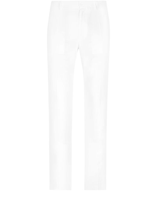 Dolce & Gabbana White Tailored Stretch Linen Pants for men
