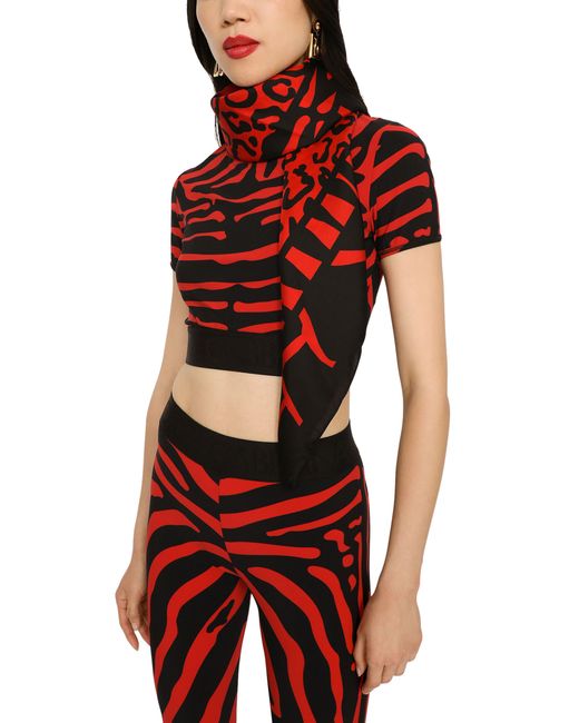Foulard en sergé à imprimé léopard (90 x 90) Dolce & Gabbana en coloris Red