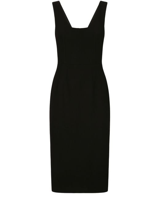 Dolce & Gabbana Black Wool Crepe Midi Dress