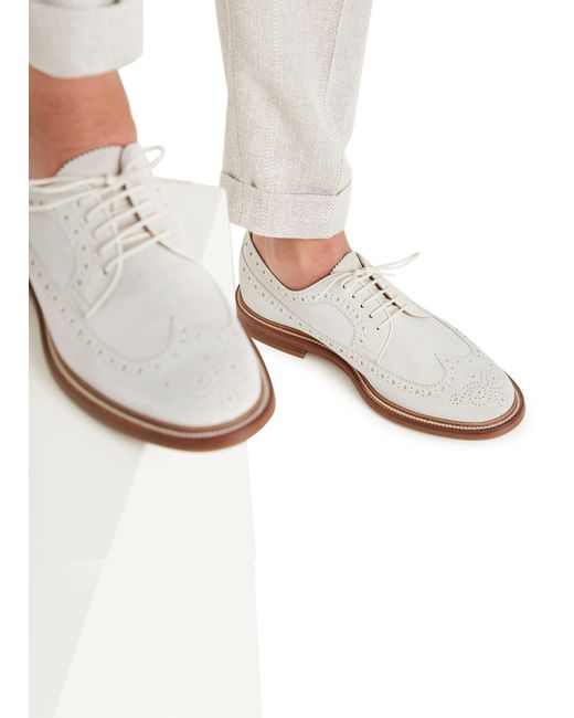 Brunello Cucinelli White Longwing Brogue Derby Shoes for men