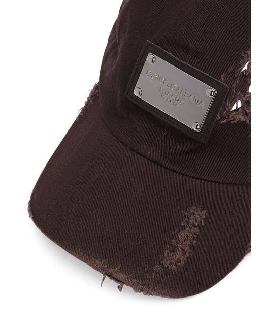 Dolce & Gabbana Brown Cotton Baseball Cap With Logo Tag for men