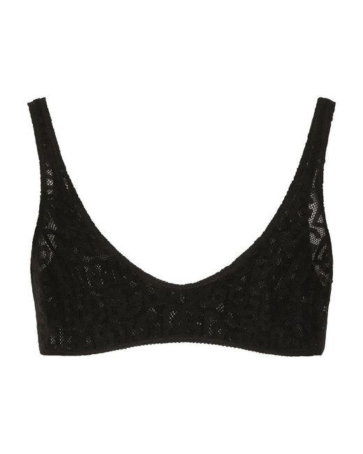 Dolce & Gabbana Black Tulle Jacquard Top With All-over Dg Logo
