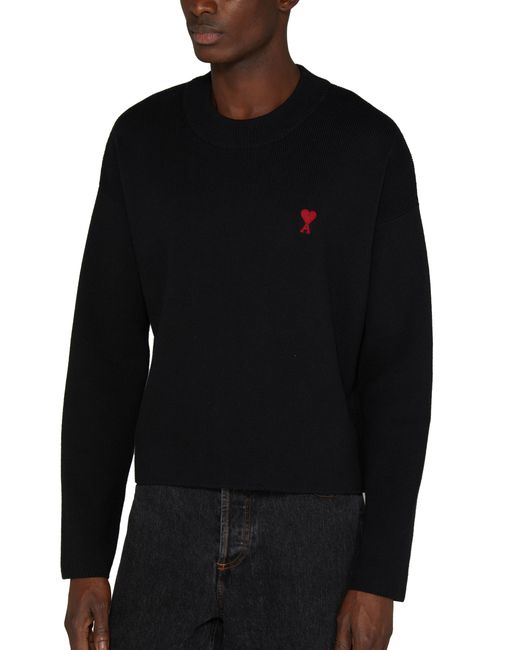 AMI Black Ami De Caur Crewneck Sweater for men