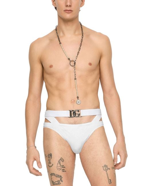 Dolce & Gabbana White Swim Briefs With High-cut Leg for men