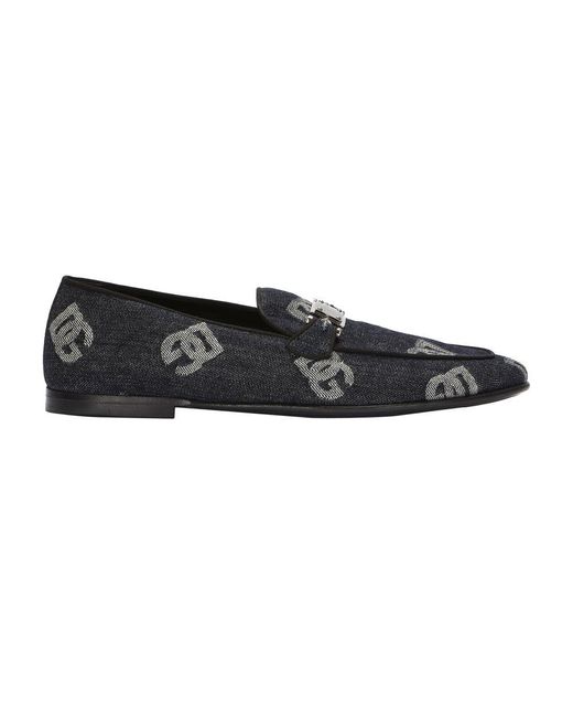 Dolce & Gabbana Black Denim Loafers With Logo for men
