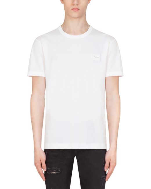 Dolce & Gabbana Baumwoll-T-Shirt mit Logo-Plakette in White für Herren