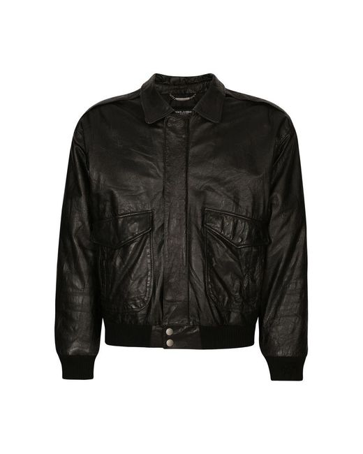 Dolce & Gabbana Black Vintage Leather Jacket With Branded Tag for men