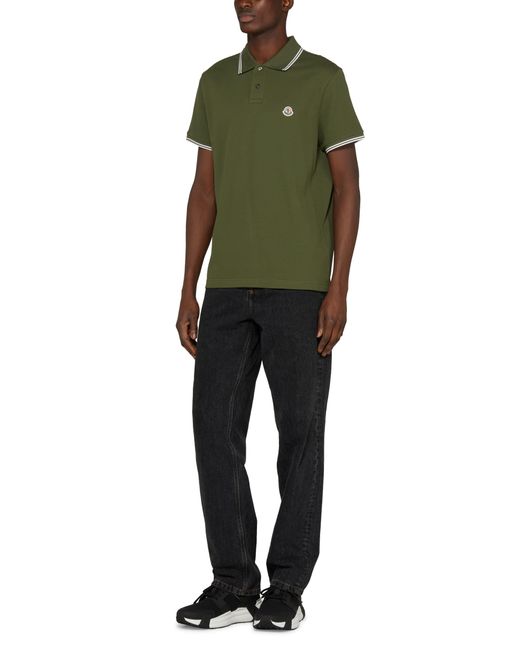 Moncler Green Short-sleeved Polo Shirt With Logo for men