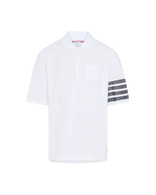 Thom Browne White Piqué Polo Shirt With A Wavy Design for men