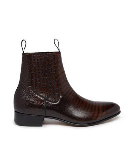 Tom Ford Brown Alligator Embossed Leather Ankle Boots for men