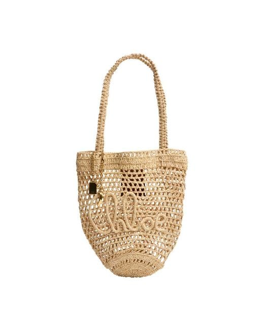 Chloé Metallic Summer Banana Small Raffia Tote Bag
