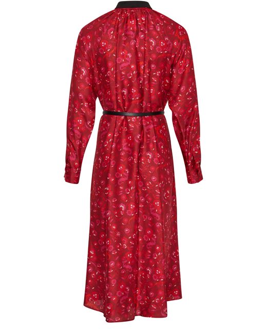 Max Mara Red Goccia Printed Midi Silk Dress
