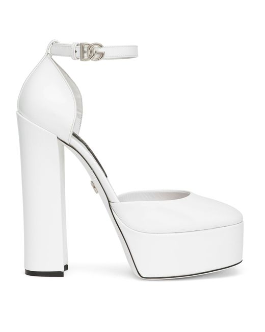 Chaussures à plateforme en cuir de veau brillant Dolce & Gabbana en coloris White