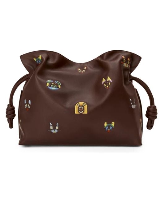 Flamenco Clutch Moyen Cats En Cuir De Veau Loewe en coloris Brown