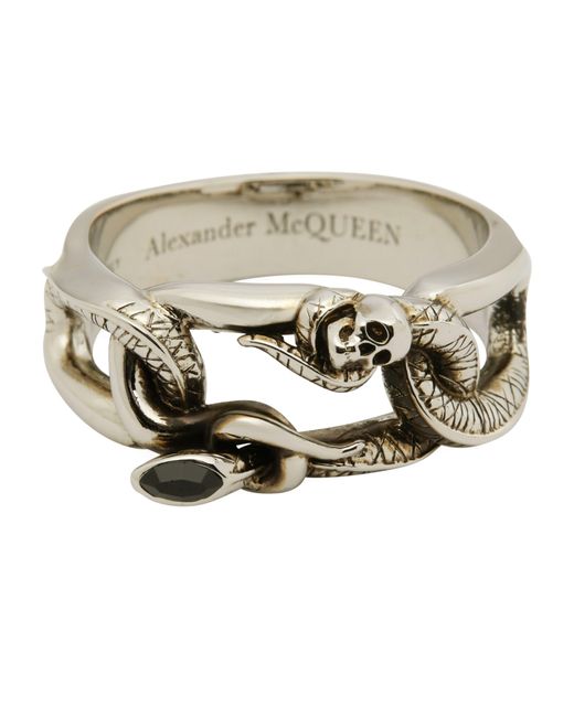 Alexander McQueen Metallic Snake And Skull Ring for men