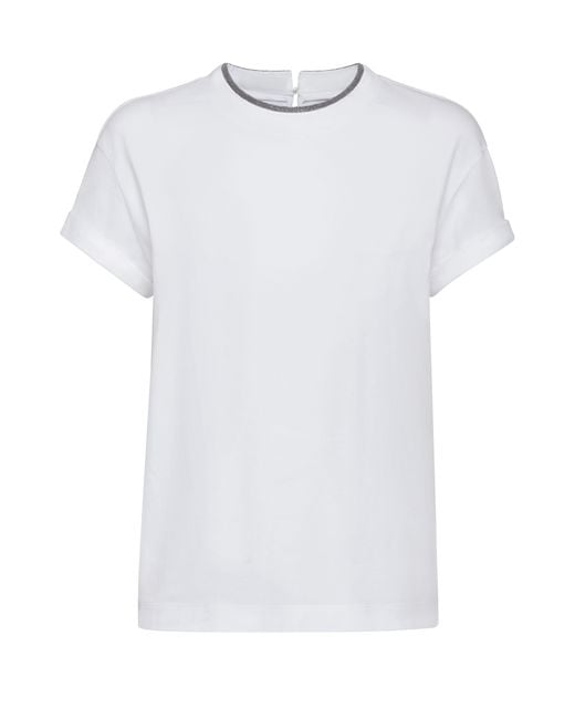 T-shirt en jersey de coton avec effet superposition Brunello Cucinelli en coloris White
