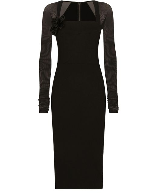 Dolce & Gabbana Black Jersey Dress With Tulle Sleeves
