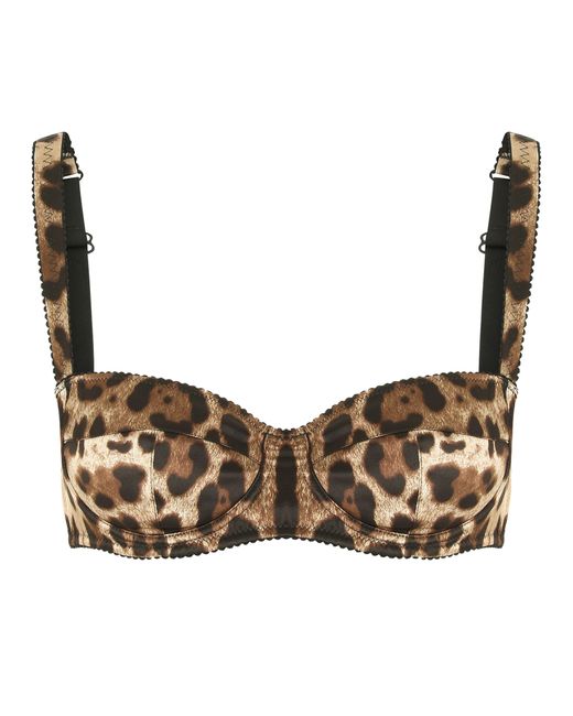 Dolce & Gabbana Brown Leopard-print Satin Balconette Bra