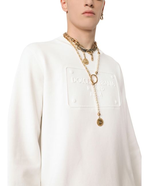 Dolce & Gabbana White Technical Jersey Sweatshirt With Embossed Dg Logo for men