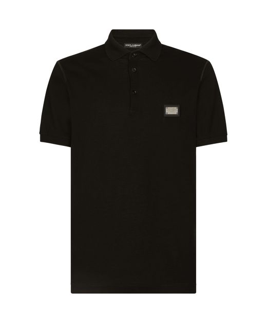Dolce & Gabbana Black Cotton Piqué Polo-Shirt With Branded Tag for men
