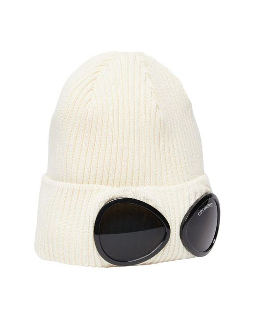 C P Company Natural Goggle Beanie for men