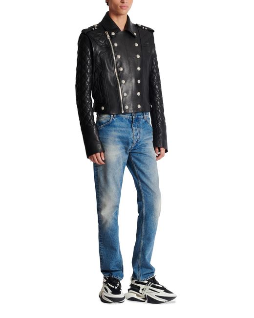 Balmain quilted leather jacket sale