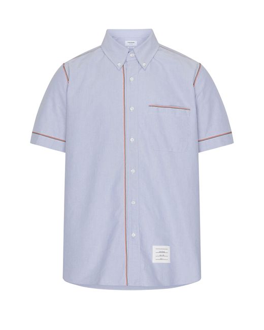 Thom Browne Blue Straight Fit Short-Sleeved Shirt for men