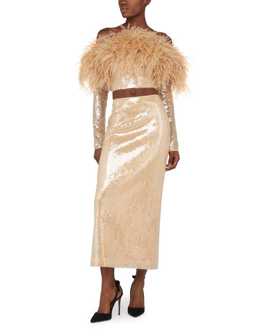 David Koma Natural Sequin Midi Skirt