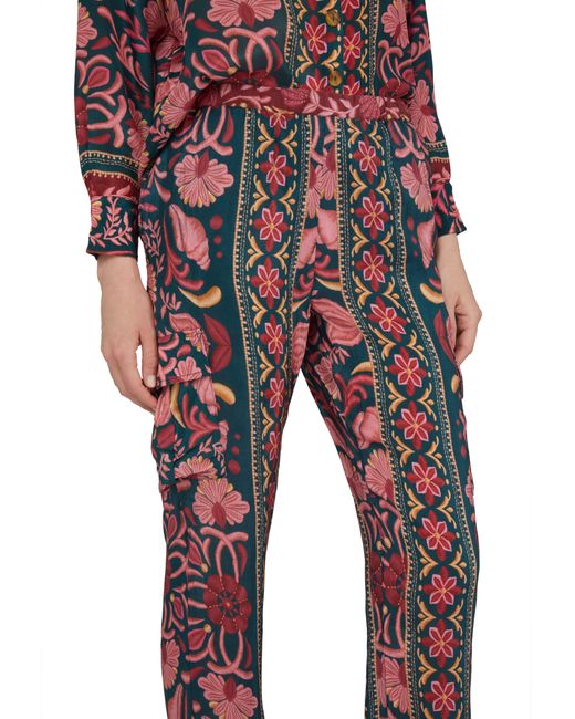 Farm Rio Black Seasheel Tapestry Teal Wide Leg Pants