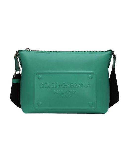 Dolce & Gabbana Green Calfskin Crossbody Bag With Logo for men