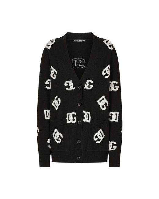 Dolce & Gabbana Black Wool Cardigan With Dg Inlay