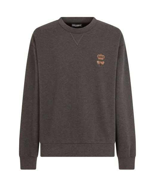 Dolce & Gabbana Gray Jersey Sweatshirt With Embroidery for men