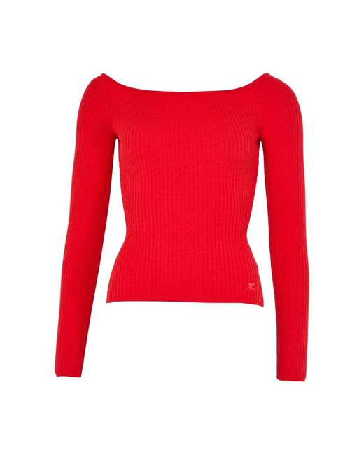 Courreges Red Schulterfreies Rippstrick-Top