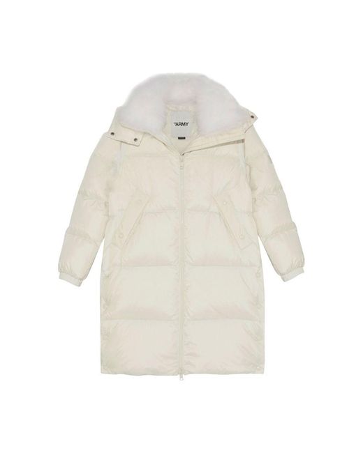 Yves Salomon White 7/8-Length Puffer Jacket Made From A Water-Resistant Technical Fabric With A Long-Haired Lambswool Collar
