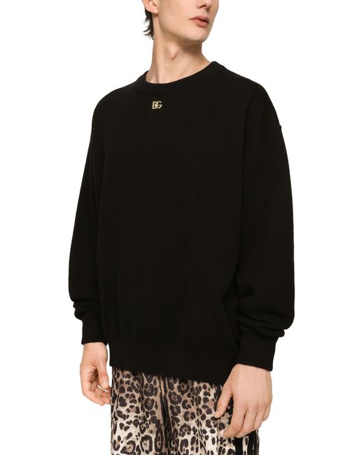 Dolce & Gabbana Black Cashmere Round-Neck Sweater for men